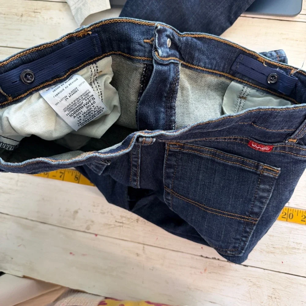 Wrangler‎ Jeans Boys 14 Husky Dark Wash Bootcut Adjustable Waist Denim Western